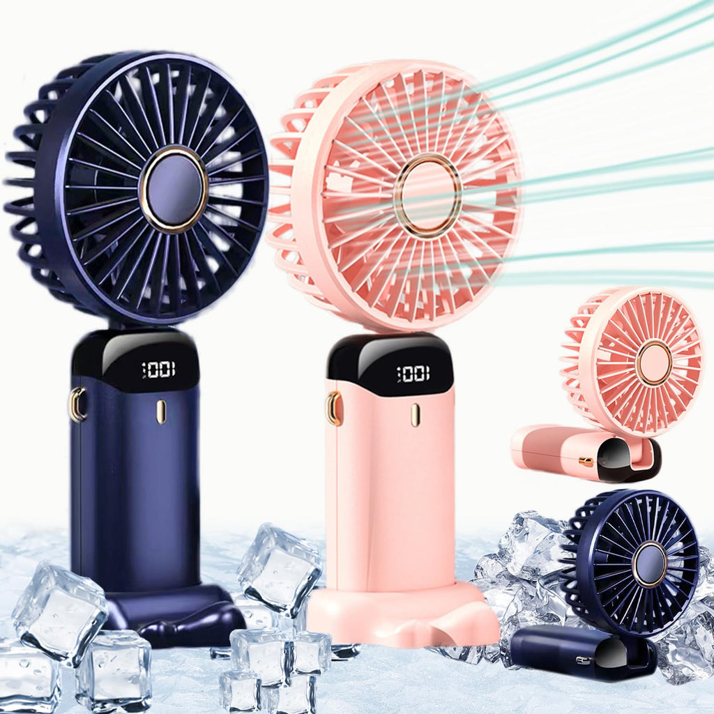 Digital Display Portable Mini Fan – 5-in-1 Multipurpose USB-C Rechargeable Handheld Fan - With Cable (Random Color)